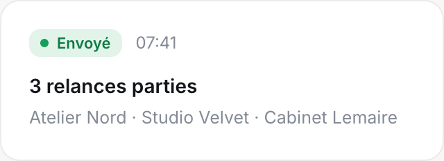 Confirmation : trois relances parties à 07:41